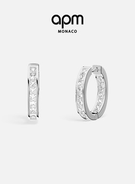 【618活动】APM Monaco Lumière Pavé圈形耳环白色密镶耳饰时尚