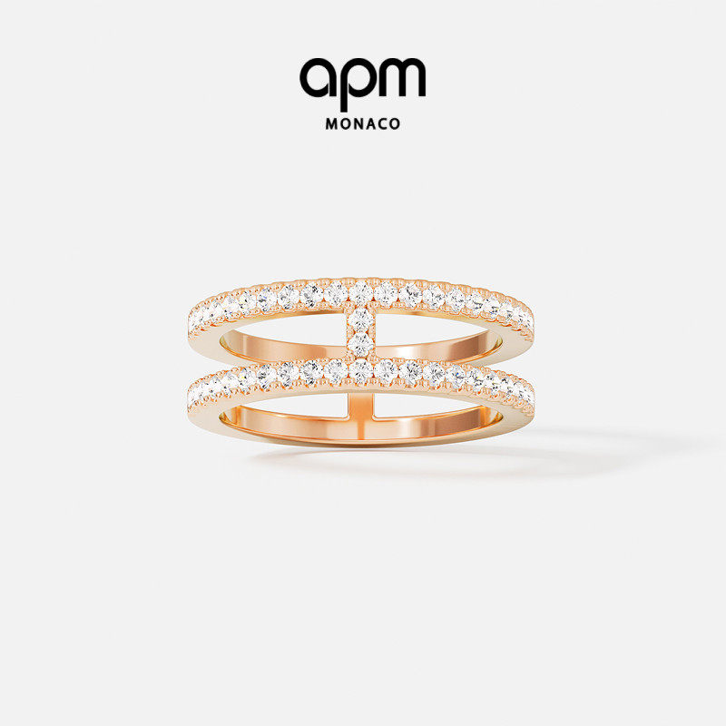 APM Monaco玫瑰金色Cannes戒指双层几何线条简约时尚