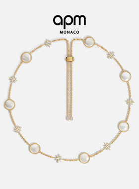 [新品]APM Monaco金黄色Valentine珍珠贝母可调节项链流星优雅