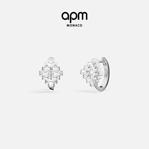 APM Monaco白色Art Déco圈形耳环优雅几何设计感耳饰生日礼物