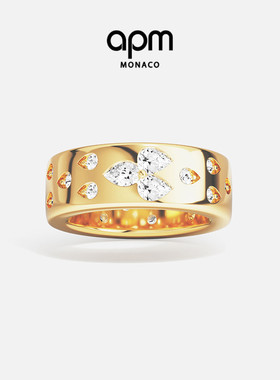 [夏季新品]APM Monaco金黄色水滴宽版Les Gouttelettes戒指叠戴