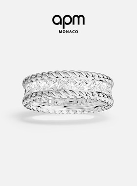 APM Monaco白色Cordage Pavé戒指密镶扭纹经典设计感指环礼物