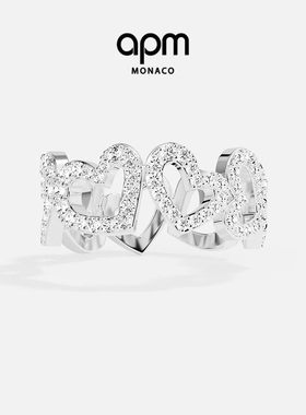 【试用链接勿拍】APM Monaco爱心戒指银白色密镶心形镂空