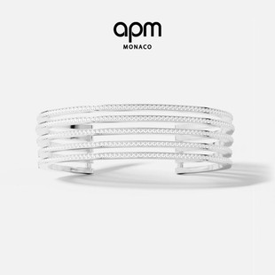 APM Monaco线条密镶手镯女银色轻奢高级饰品情侣手饰情人节礼物