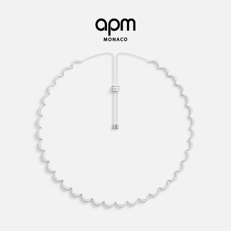 APM波浪形银白色可调节项链
