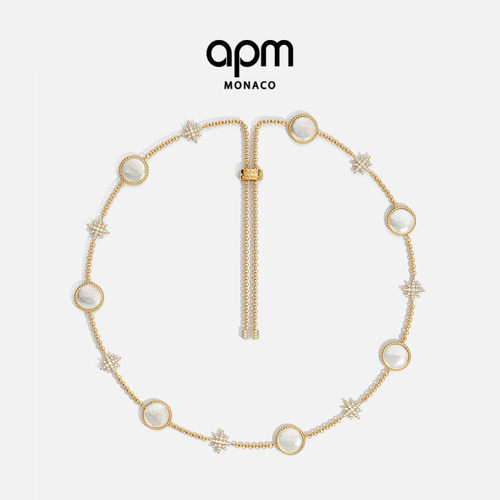 [新品]APM Monaco金黄色Valentine珍珠贝母可调节项链流星优雅