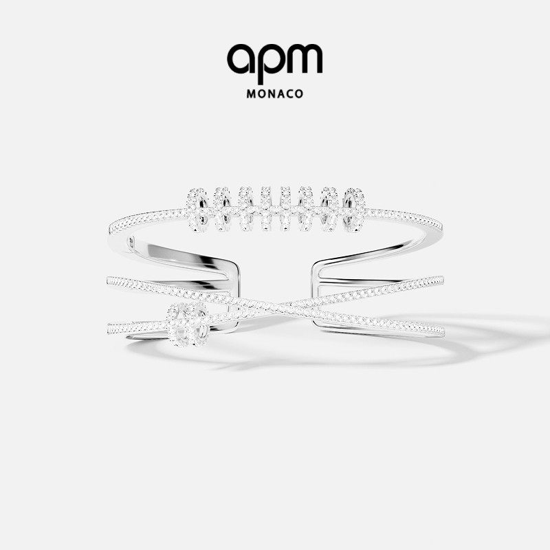 APM Monaco白色Piercing多圈手镯时尚时来运转个性个性手饰礼物