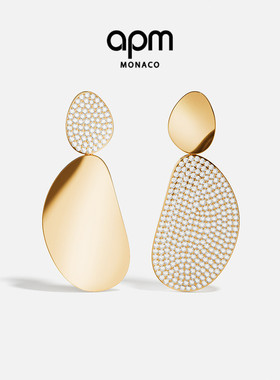 APM Monaco Galet耳环金黄色时尚轻奢密镶闪耀个性耳饰新年礼物