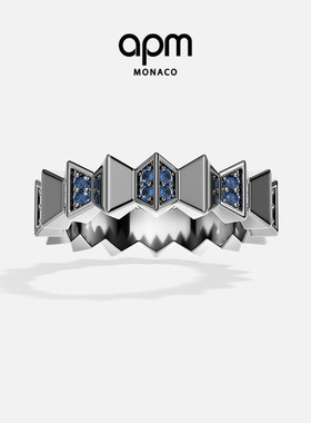 [明星同款]APM Monaco蓝色Up and Down戒指灰色几何波浪时尚礼物