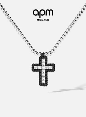APM Monaco密镶黑色十字架可调节项链炫酷感情侣送人生日新年礼物