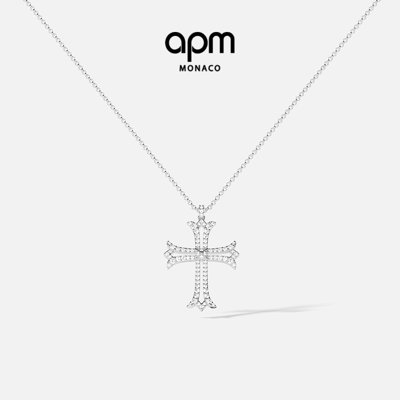 APM Monaco个性十字架可调节项链银白色镂空经典设计感摩登