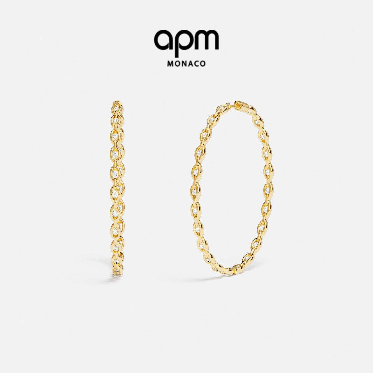 APM Monaco大号金黄色密镶链环耳环耳饰时尚个性饰品送人生