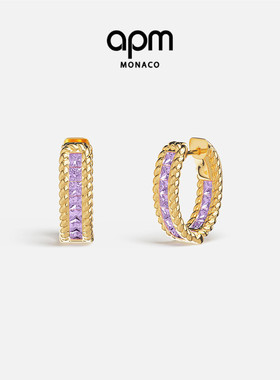 APM Monaco金黄色Lavande Torsade密镶圈形女耳环扭纹