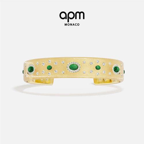 [杨紫同款新品]APM Monaco绿宝石Les Cabochons个性手镯宽版礼盒