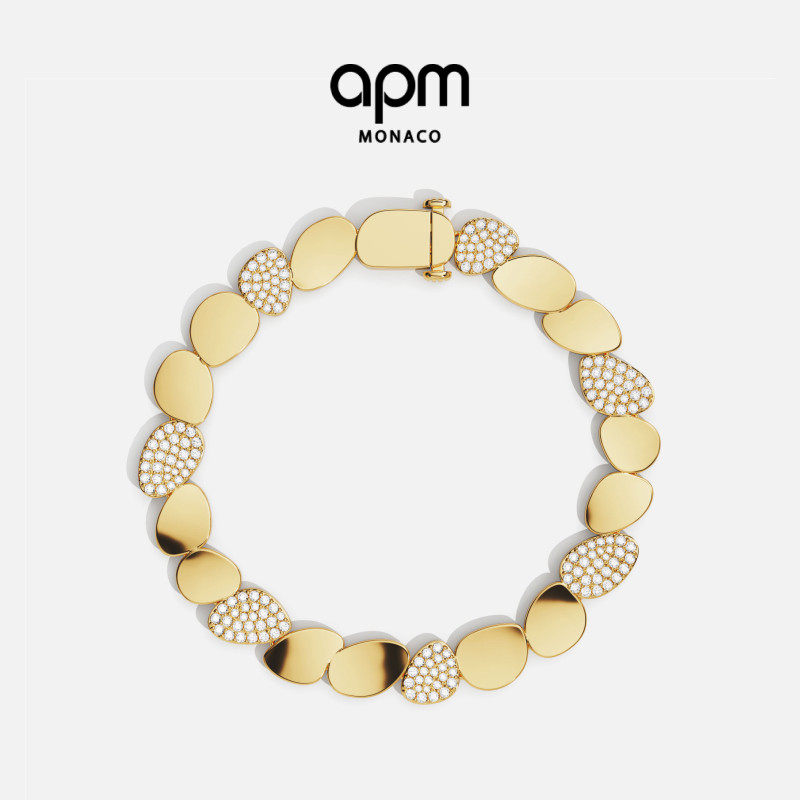 APM Monaco Galet手链金黄色轻奢前卫个性饰品手饰送
