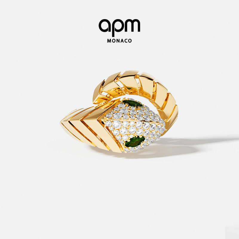 APM金黄色蛇形Kaa戒指前卫个性