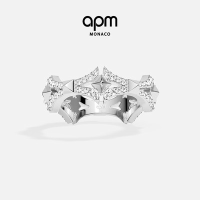 APM Monaco十字架戒指银白色手饰设计感前卫摩登送人生日新年礼物