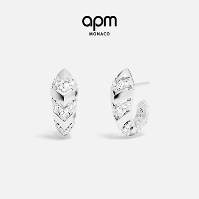 APM Monaco银白色密镶Kaa耳环个性耳饰小号简约设计送人生日礼物