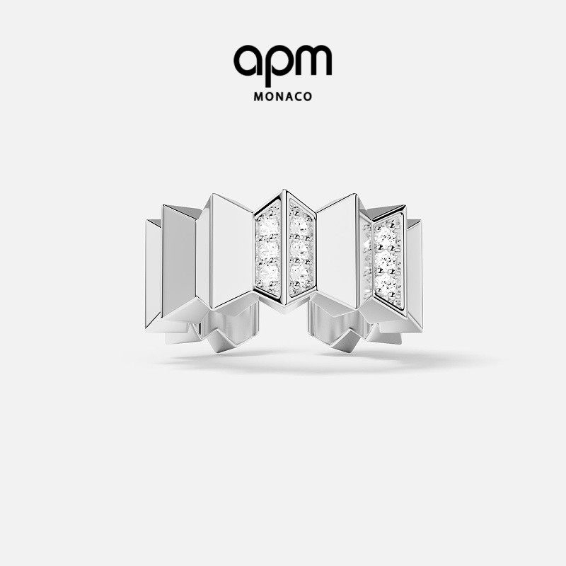 APM Monaco银白色Up and Down耳夹耳饰宽版波浪