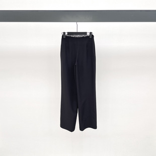 安斐欧娜2026新款黑色弹力蕾丝高腰柔美浪漫包容显瘦直筒女休闲裤