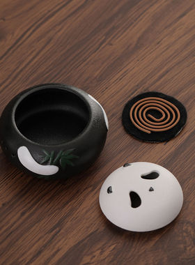 可爱卡通熊猫香炉家用室内熏香炉香托国潮创意陶瓷沉香香炉托盘