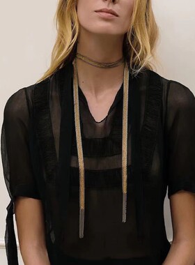 欧美轻奢编织流苏项链时尚个性满钻长款流苏长项链小众设计款项链