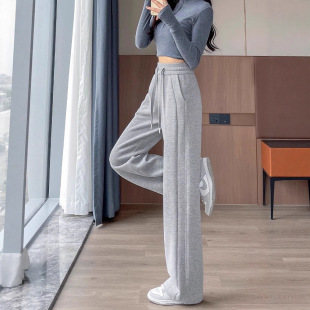 直筒裤 系绳休闲2026日常慵懒秋冬时尚 小个子加长通勤 跨境新款 女裤