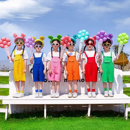 可爱的童年演出服六一儿童节喜多多表演服装大风车彩色多色背带裤