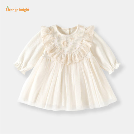 女宝宝周岁满月礼服夏季0 - 3岁生日公主裙白色连衣裙小婴儿纱裙