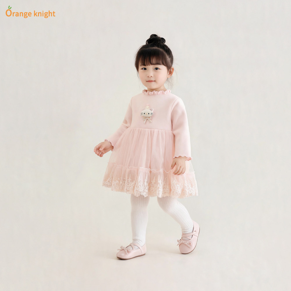 女童春秋装卡通猫咪连衣裙2026新款甜美洋气公主裙生日礼服蓬蓬裙