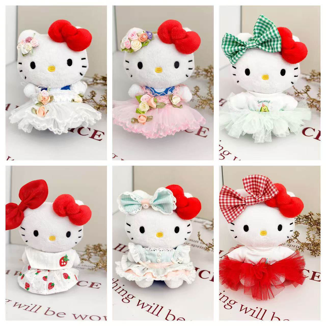 HelloKitty娃衣可爱KT猫毛绒玩偶公仔着替婚纱裙两件套简洁背带裙图片