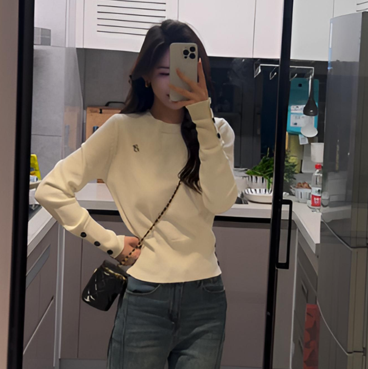 【林小雅专享】圆领女薄款春秋冬中长款毛针织衫显瘦秋季毛衣秋冬