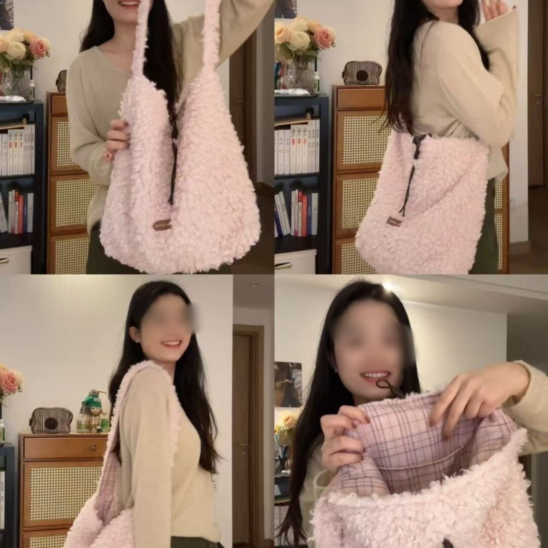 羊毛卷毛绒包 单肩斜挎包秋冬奶油色大容量慵懒风ins托特包