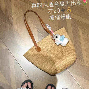 2026新款夏季出游大容量草编包女休闲海边度假风沙滩包单肩托特包