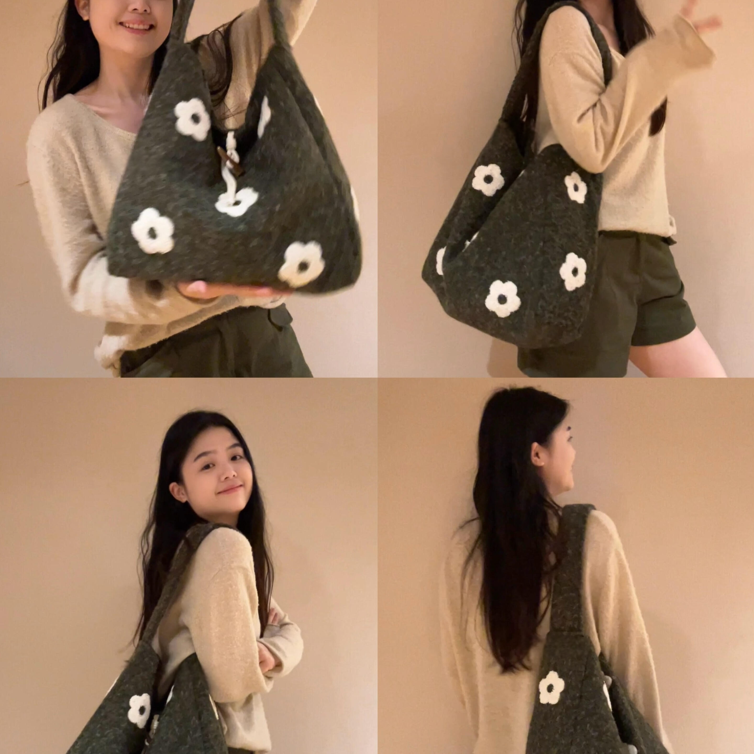 毛绒花朵包 单肩包秋冬甜美小众毛绒包文艺森系托特包