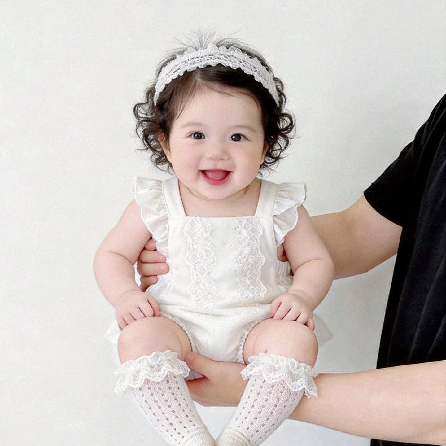 婴儿公主蕾丝爬服吊带连体衣女宝宝夏季包屁衣百天周岁生日哈衣