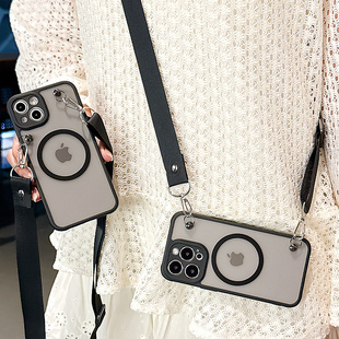 适用苹果16promax手机壳iPhone17promax斜挎背带15防摔14女款13磁吸15promax保护套17pro磨砂14pm挂绳13p潮牌