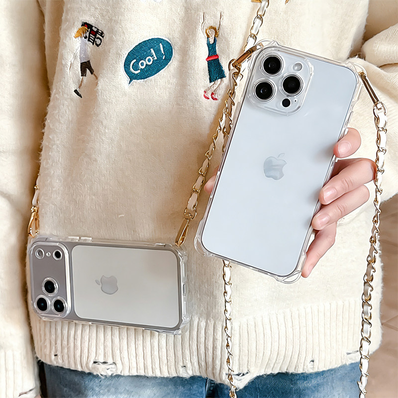 适用iPhone17promax手机壳苹果16promax斜挎背带15透明14气囊防摔13女款12硅胶11软15promax套14p背包13p链子