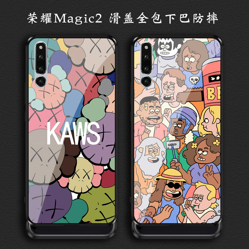 适用于华为荣耀magic2钢化玻璃全包搞怪潮牌卡通男女防摔升降壳硅胶套魔术2滑盖壳包下巴个性创意欧美手机壳