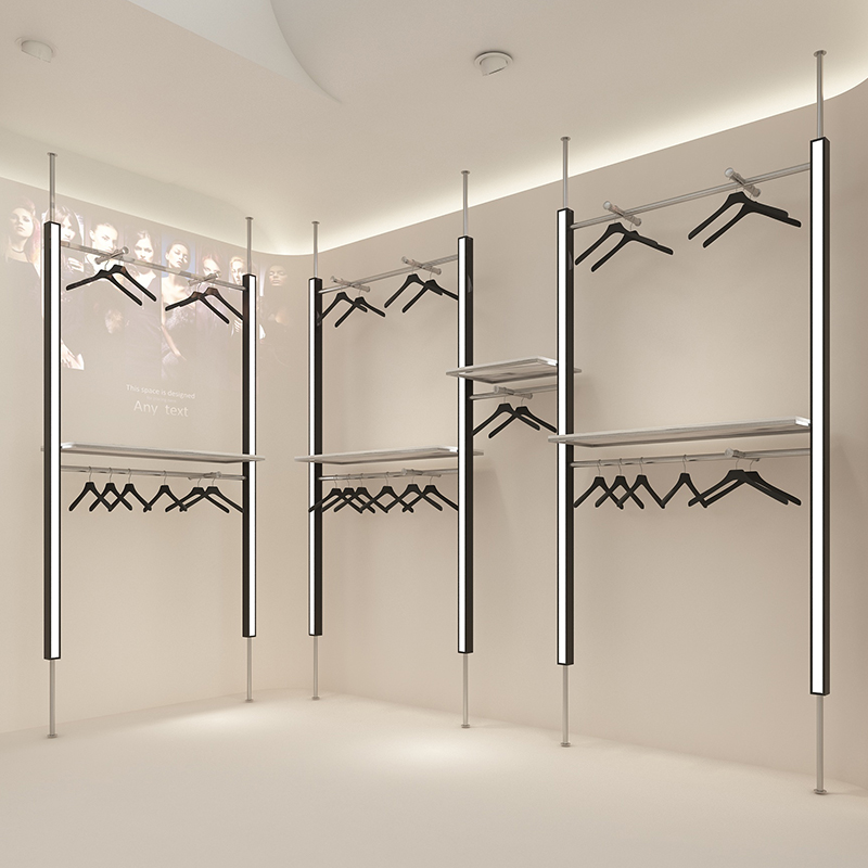 服装店展示架上墙顶天立柱男女装专用陈列货架带灯发光挂衣服架子