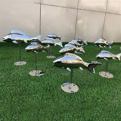 创意不锈钢镜面抽象鱼雕塑艺术景观户外游乐园水池小品摆件