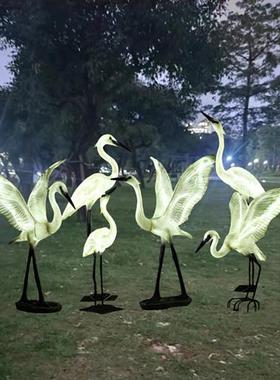 户外可发光白鹭雕塑玻璃钢园林水景装饰美陈庭院草坪仿真鸟类摆件