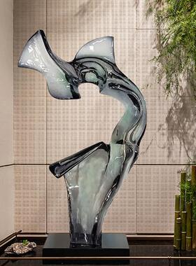 现代抽象透明树脂雕塑酒店客厅样板房玄关软装工艺品大型落地摆件