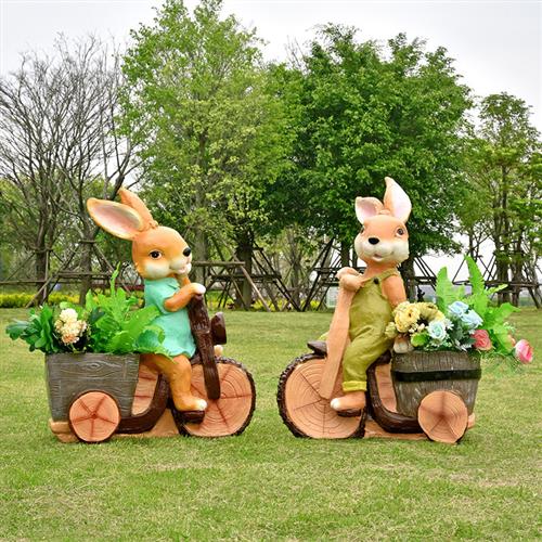 户外卡通兔子雕塑仿真动物鸡鸭花缸花园庭院装饰摆件幼儿园玻璃钢