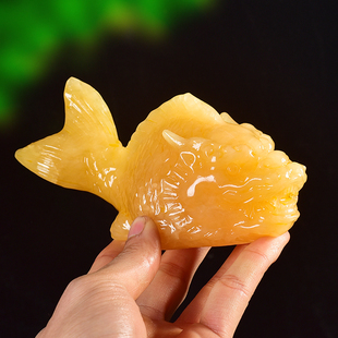 纯天然黄玉鲤鱼跃龙门富贵鱼风水财鱼风水玉石鲤鱼财位玄关摆件