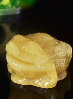 天然玉石米黄玉金蟾招财摆件