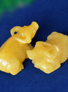 天然米黄玉石客厅摆件卧牛生肖水牛招财玄关家居卫生间办公室装饰