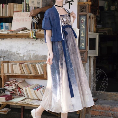 新款原创古风动香汉服中式元素书法印花绣花齐胸可爱日常春夏国风