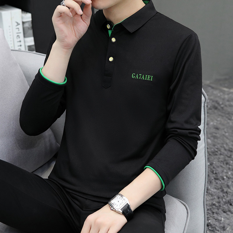 春款男士长袖t恤休闲翻领修身Polo衫秋衣打底小衫外穿青年上衣服