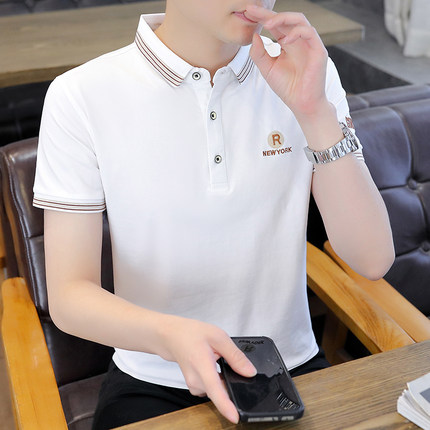 高端刺绣纯棉T恤男短袖翻领绣花保罗POLO衫男士休闲有领子体恤夏